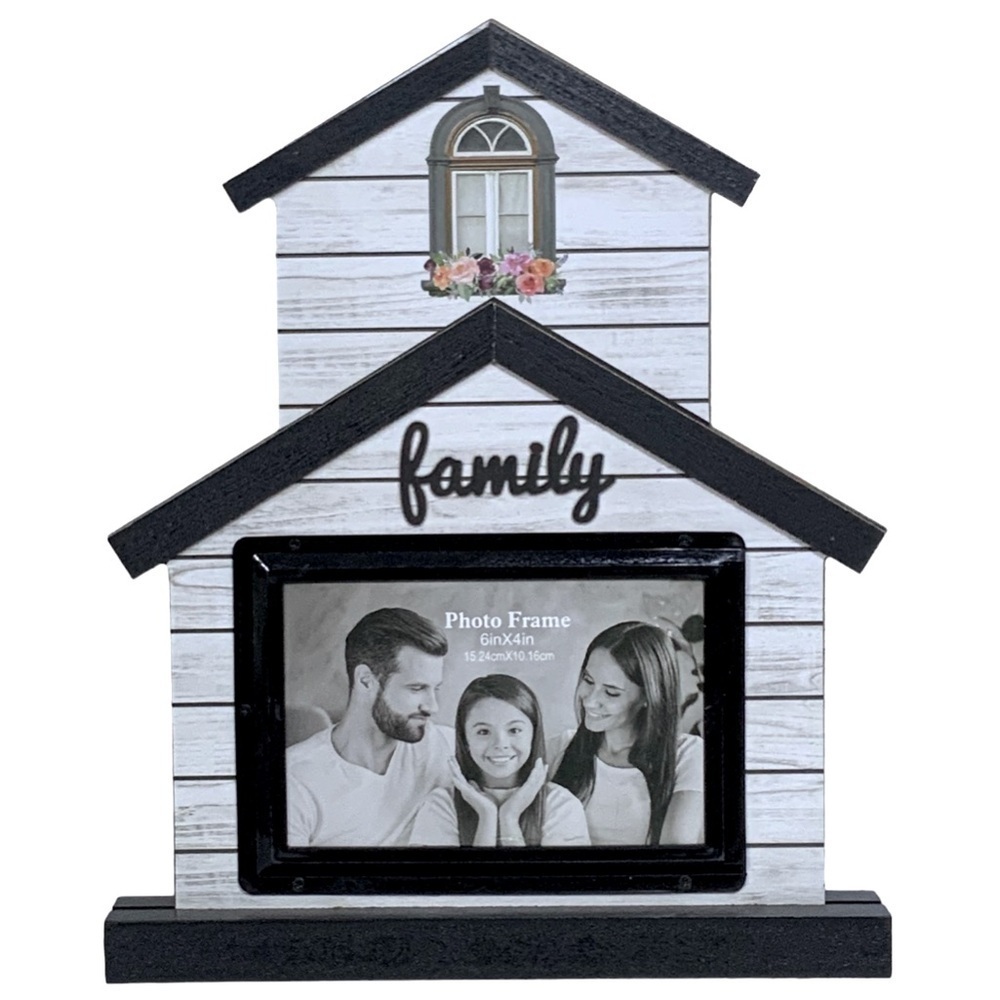 Photo Picture Frame Freestanding House Shape Modern Farmhouse Black White 4x6